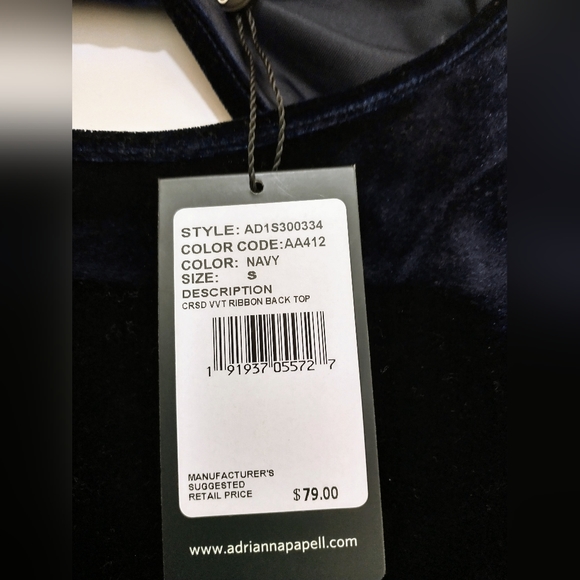 Adrianna Papell Velvet Long Sleeve Keyhole Bow Detail Back Dark Navy Blue Size S - Picture 7 of 7